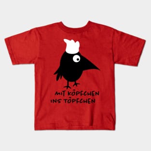 Funny raven as a cook Kids T-Shirt